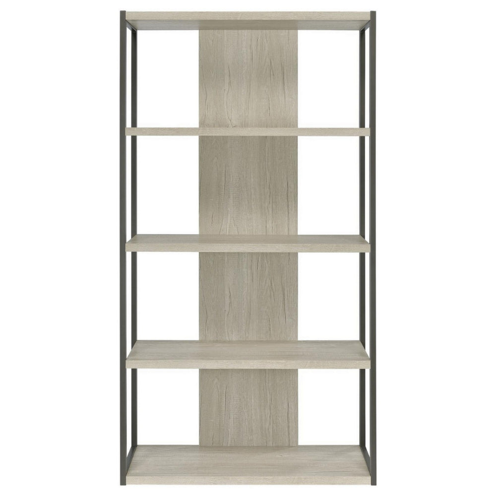 Dela 72 Inch Freestanding Bookcase, 4 Wooden Shelves, Whitewashed Gray - BM294824