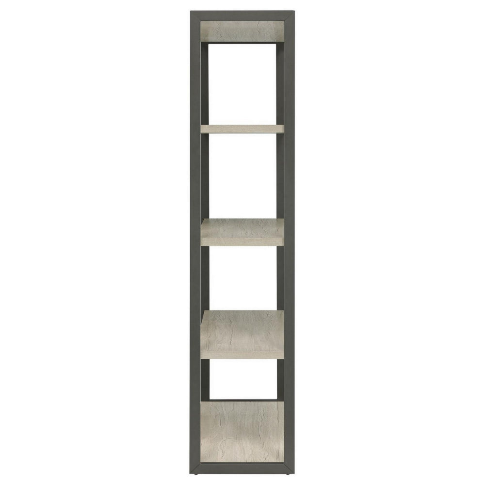 Dela 72 Inch Freestanding Bookcase, 4 Wooden Shelves, Whitewashed Gray - BM294824