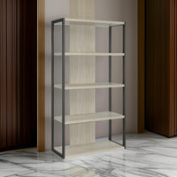 Dela 72 Inch Freestanding Bookcase, 4 Wooden Shelves, Whitewashed Gray - BM294824