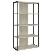 Dela 72 Inch Freestanding Bookcase, 4 Wooden Shelves, Whitewashed Gray - BM294824