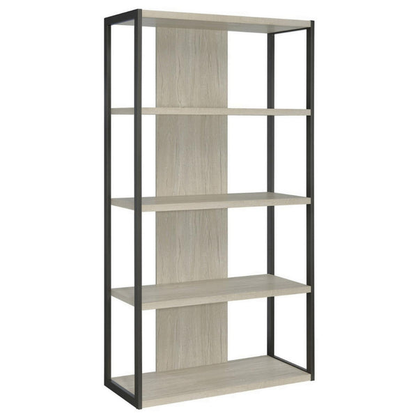Dela 72 Inch Freestanding Bookcase, 4 Wooden Shelves, Whitewashed Gray - BM294824
