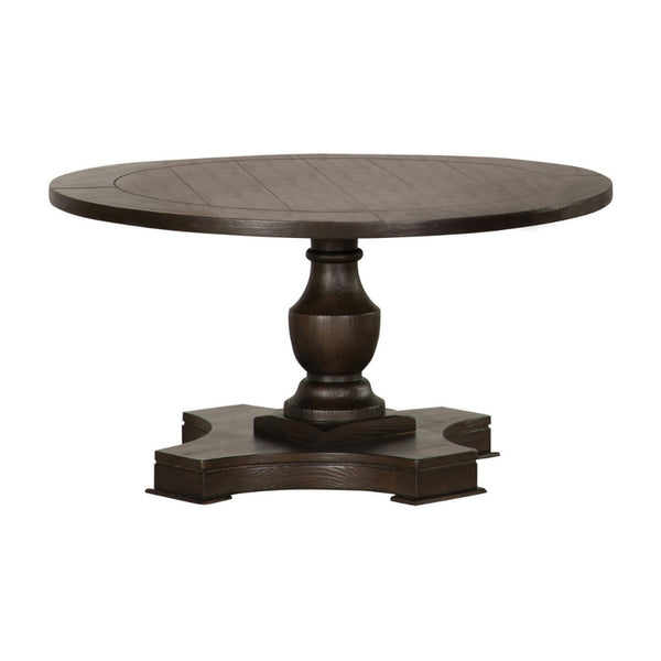 Aria 36 Inch Coffee Table, Round Plank Top, Turned Pedestal, Espresso Brown - BM294834