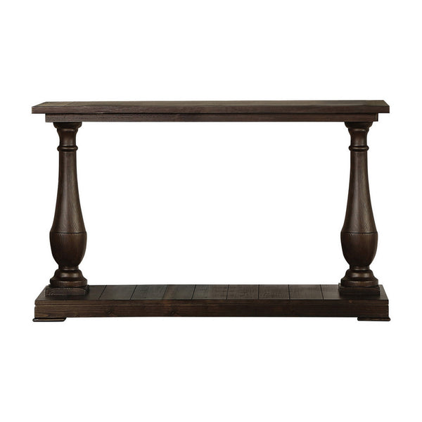 Aria 48 Inch Console Sofa Table, Plank Top, Turned Pedestal Base, Brown - BM294843