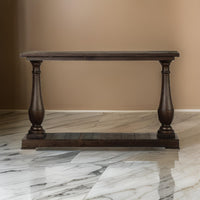 Aria 48 Inch Console Sofa Table, Plank Top, Turned Pedestal Base, Brown - BM294843