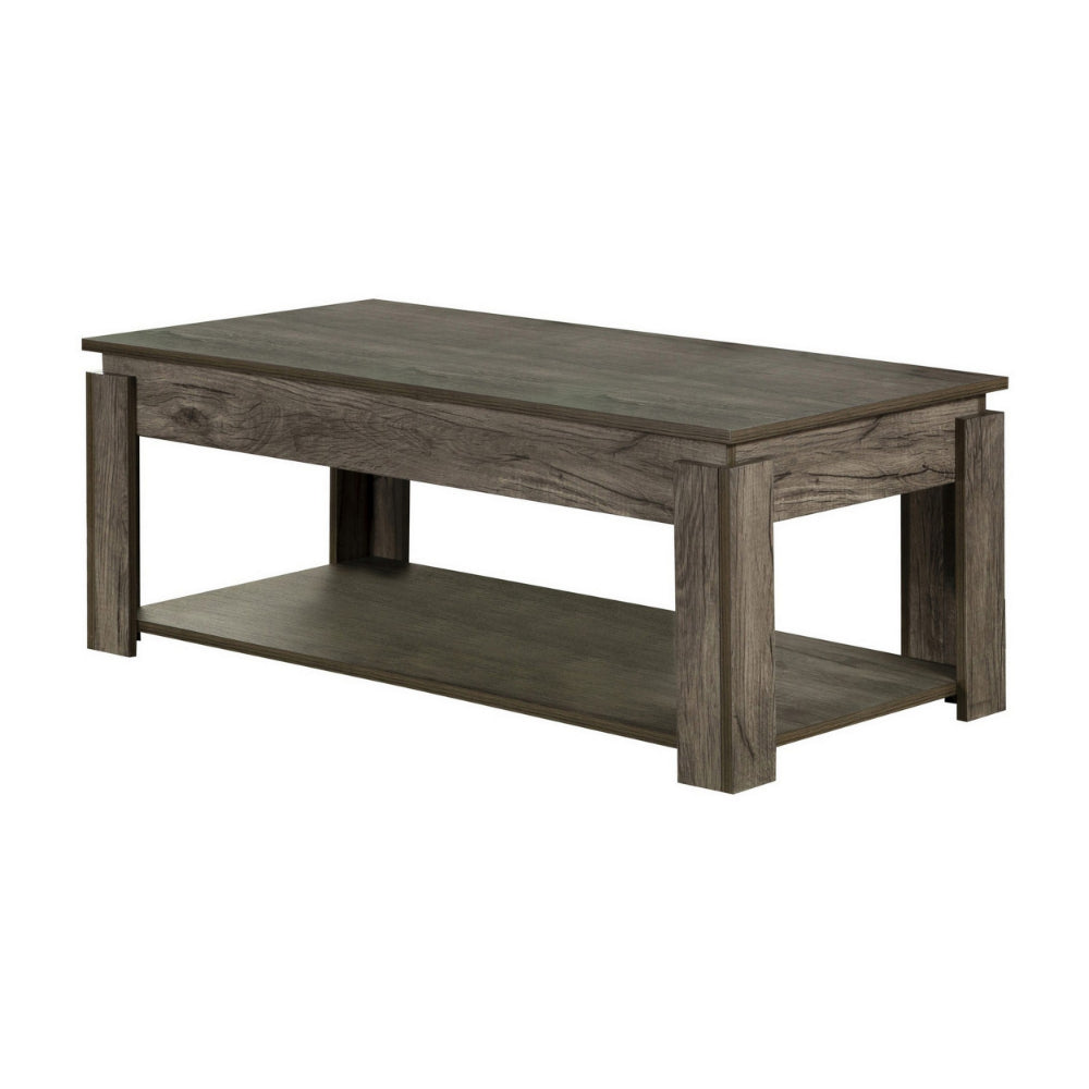 3 Piece Coffee Table and End Table Set with Raised Tops, Weathered Gray - BM294844