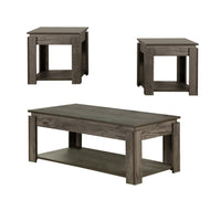 3 Piece Coffee Table and End Table Set with Raised Tops, Weathered Gray - BM294844