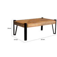 Ayla 50 Inch Coffee Table, Iron Hairpin Legs, Rustic Brown Mango Wood - BM294845