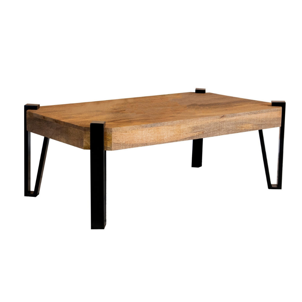 Ayla 50 Inch Coffee Table, Iron Hairpin Legs, Rustic Brown Mango Wood - BM294845