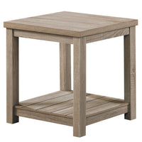 3 Piece Rectangular Coffee and Square End Table Set, Slatted, Gray Beige - BM294846