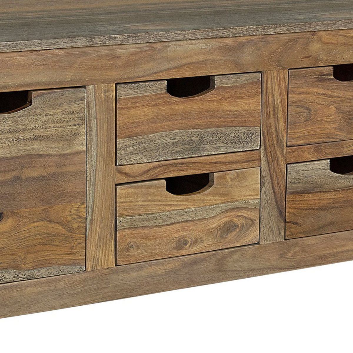 Dale 53 Inch Rustic Storage Coffee Table, 6 Gliding Pull Out Drawers, Brown - BM295089