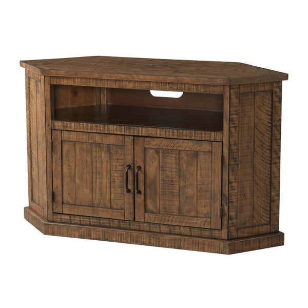 Alexa 50 Inch TV Corner Entertainment Console, Cubby, Cabinet, Brown Stained - BM295428