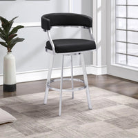 Ava 26 Inch Swivel Counter Stool Chair, Open Back Steel, Black Faux Leather - BM295482