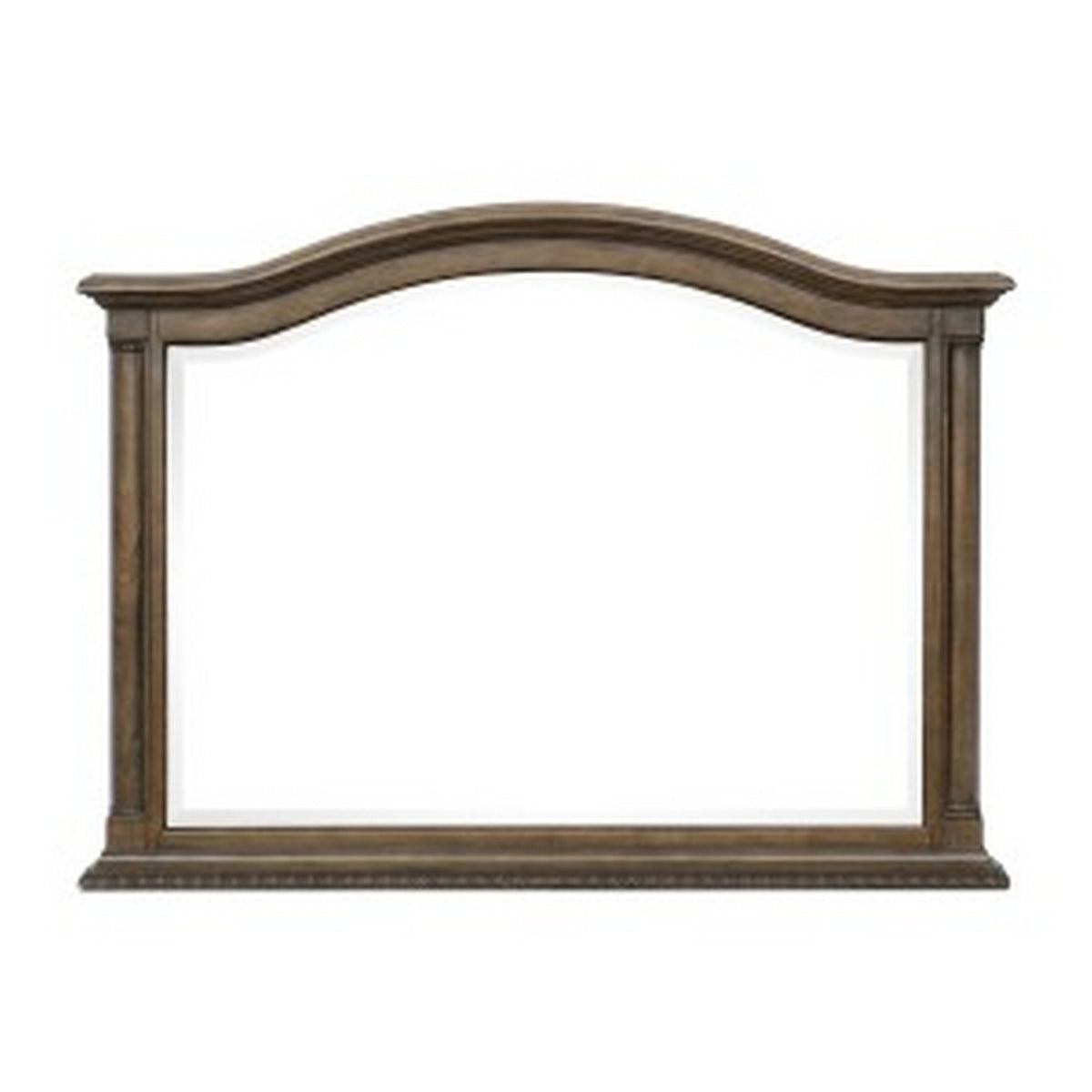 Danya 46 Inch Accent Mirror, Arched Wood Frame with Curves, Weathered Brown  - BM295532