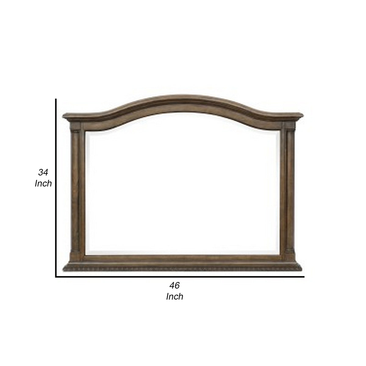 Danya 46 Inch Accent Mirror, Arched Wood Frame with Curves, Weathered Brown  - BM295532