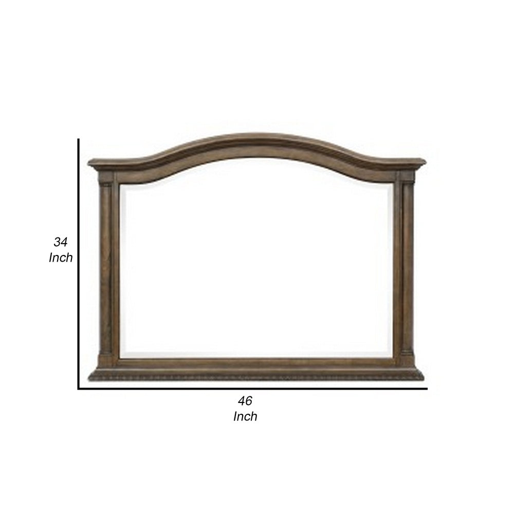 Danya 46 Inch Accent Mirror, Arched Wood Frame with Curves, Weathered Brown  - BM295532