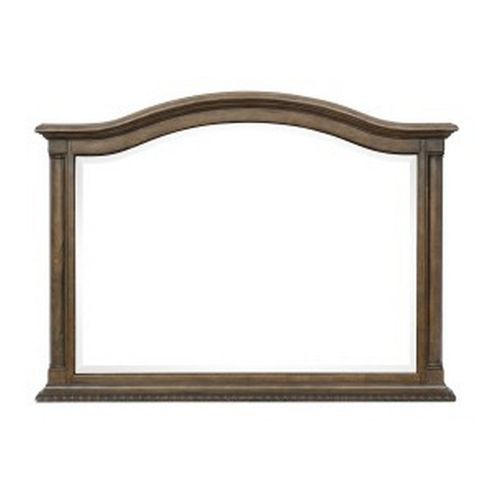 Danya 46 Inch Accent Mirror, Arched Wood Frame with Curves, Weathered Brown  - BM295532