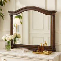Danya 46 Inch Accent Mirror, Arched Wood Frame with Curves, Weathered Brown  - BM295532