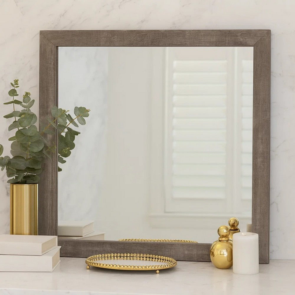 Adia 40 Inch Modern Accent Mirror, Sleek Textured Frame, Rustic Gray Veneer - BM295534