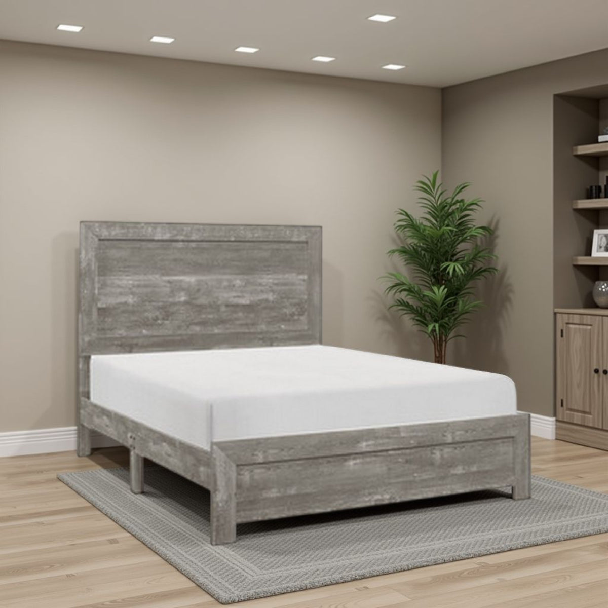 Adia Modern Queen Bed, Panel Headboard and Footboard, Textured Gray Veneer  - BM295543