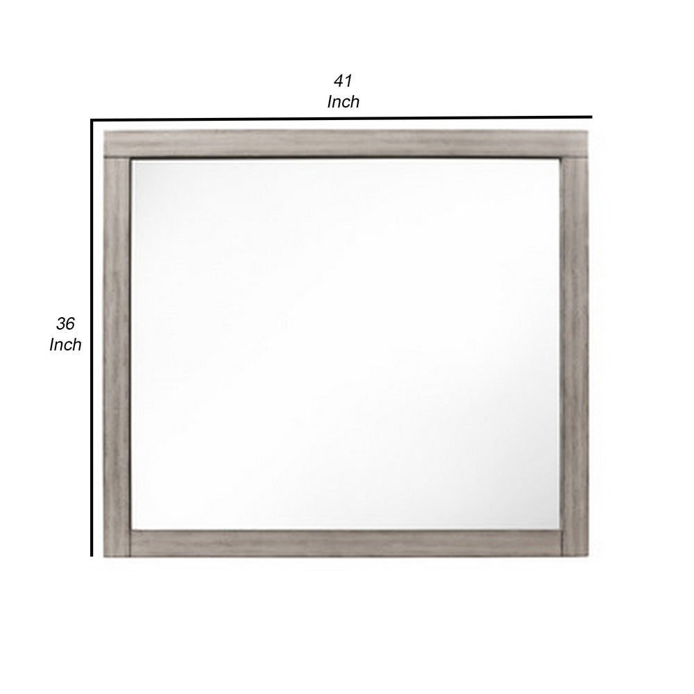 Deena 41 Inch Classic Accent Mirror, Wood Grain, Gray Finish  - BM295545