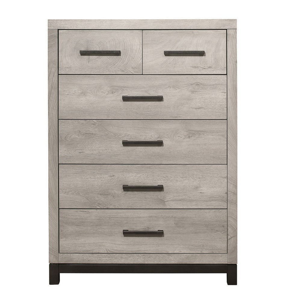 Benjara Deena 49 Inch 6 Drawer Tall Dresser Chest with Metal Handles, Light  Gray