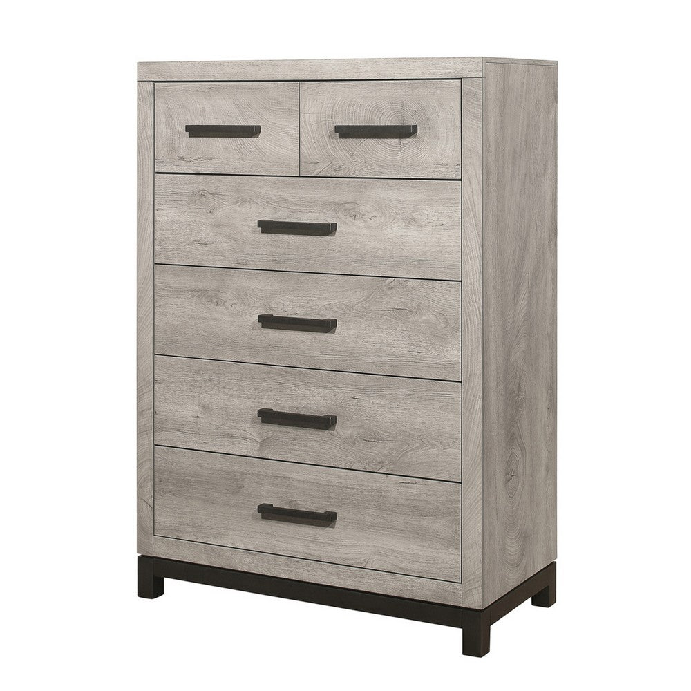 Deena 49 Inch 6 Drawer Tall Dresser Chest with Metal Handles, Light Gray - BM295549