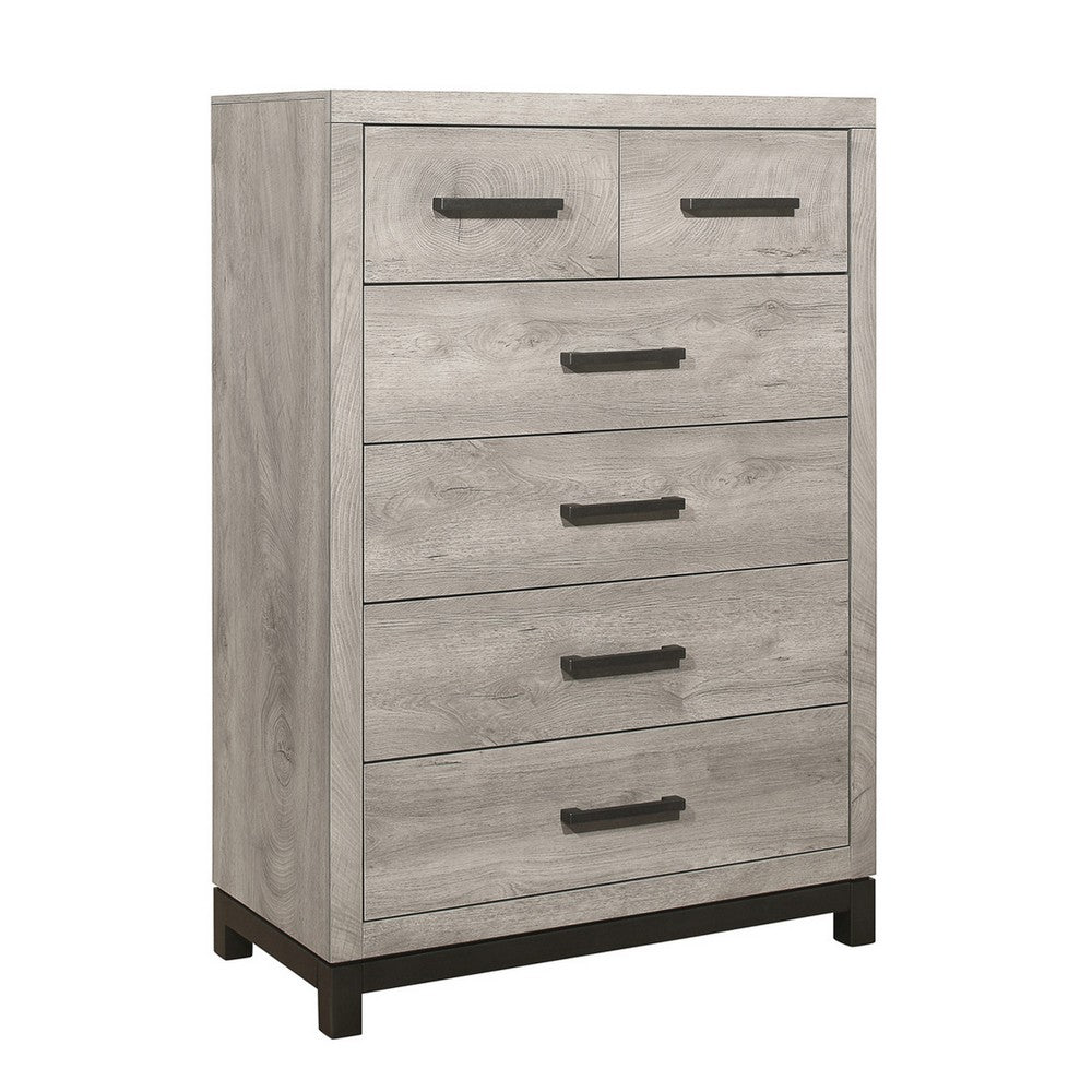 Deena 49 Inch 6 Drawer Tall Dresser Chest with Metal Handles, Light Gray - BM295549