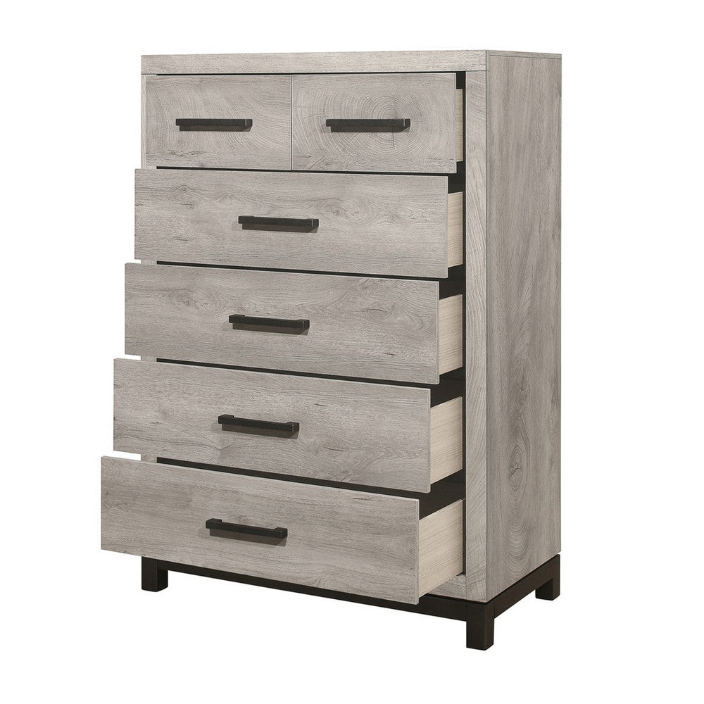 Deena 49 Inch 6 Drawer Tall Dresser Chest with Metal Handles, Light Gray - BM295549