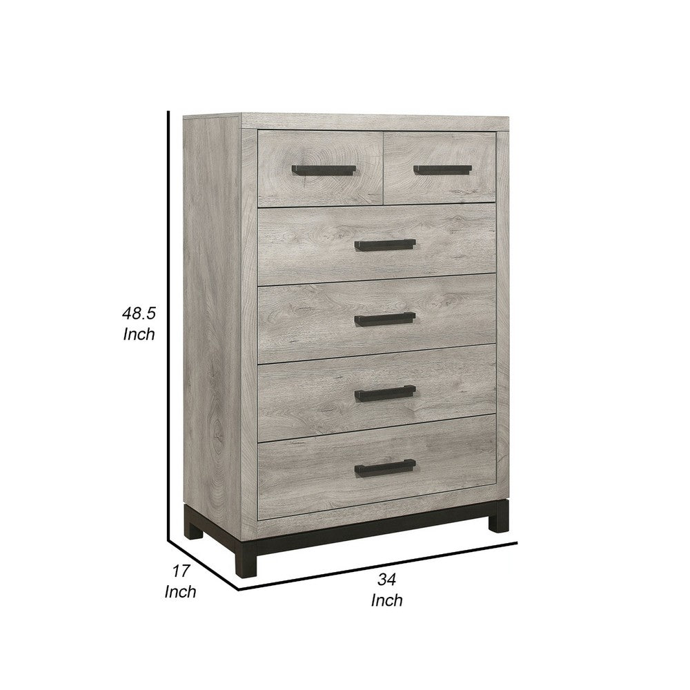 Deena 49 Inch 6 Drawer Tall Dresser Chest with Metal Handles, Light Gray - BM295549