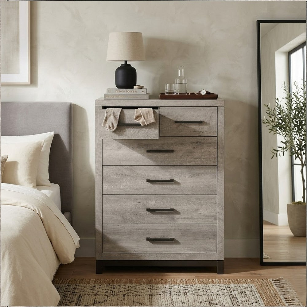 Benjara Deena 49 Inch 6 Drawer Tall Dresser Chest with Metal Handles, Light Gray - BM295549|Benzara.com Benjara Deena 49 Inch 6 Drawer Tall Dresser Chest with Metal Handles, Light Gray - BM295549|Benzara.com