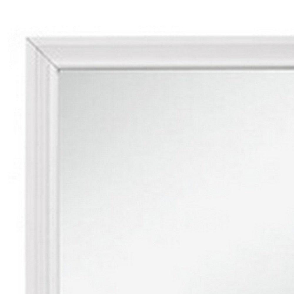 Ani 37 Inch Modern Rectangular Accent Mirror, Faux Wood Veneer Frame, White - BM295550