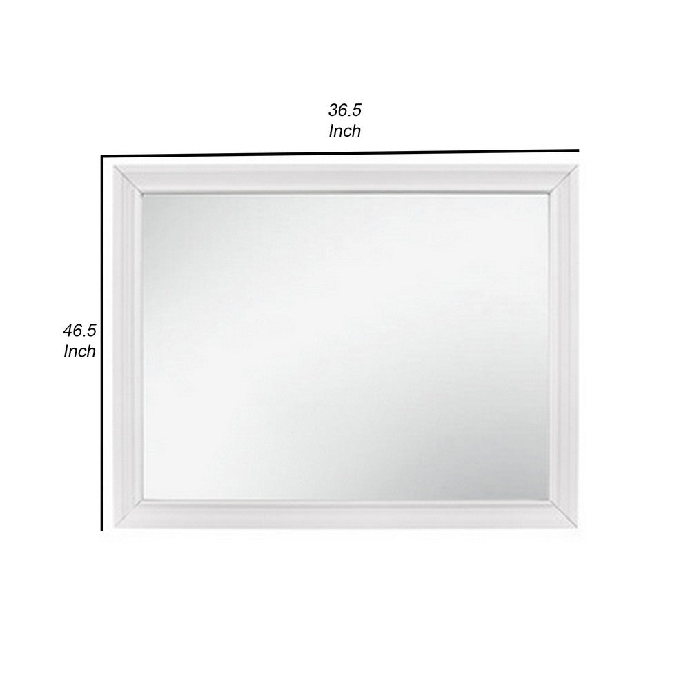 Ani 37 Inch Modern Rectangular Accent Mirror, Faux Wood Veneer Frame, White - BM295550