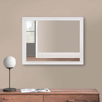 Ani 37 Inch Modern Rectangular Accent Mirror, Faux Wood Veneer Frame, White - BM295550