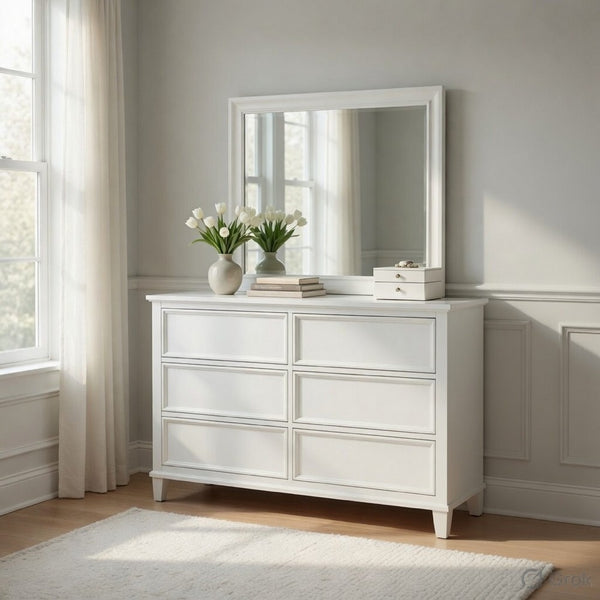 Ani 37 Inch Modern Rectangular Accent Mirror, Faux Wood Veneer Frame, White - BM295550