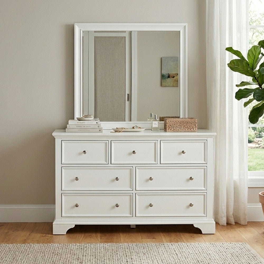 Ani 37 Inch Modern Rectangular Accent Mirror, Faux Wood Veneer Frame, White - BM295550