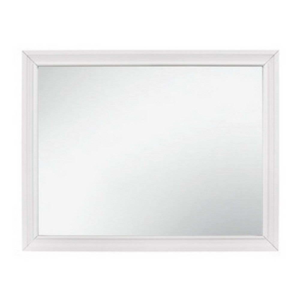 Ani 37 Inch Modern Rectangular Accent Mirror, Faux Wood Veneer Frame, White - BM295550