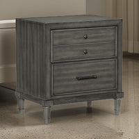 Ceila 27 Inch Classic 2 Drawer Nightstand, Round Tapered Legs, Gray Finish - BM295576