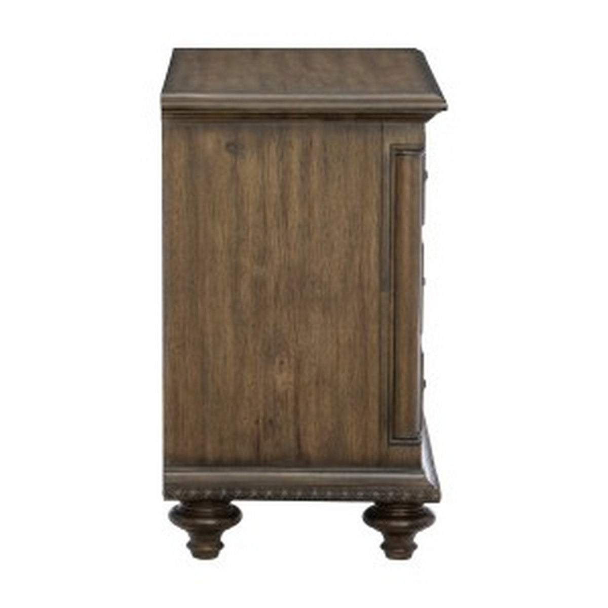 Danya 29 Inch 3 Drawer Nightstand, Metal Drop Handles, Turned Legs, Brown  - BM295578