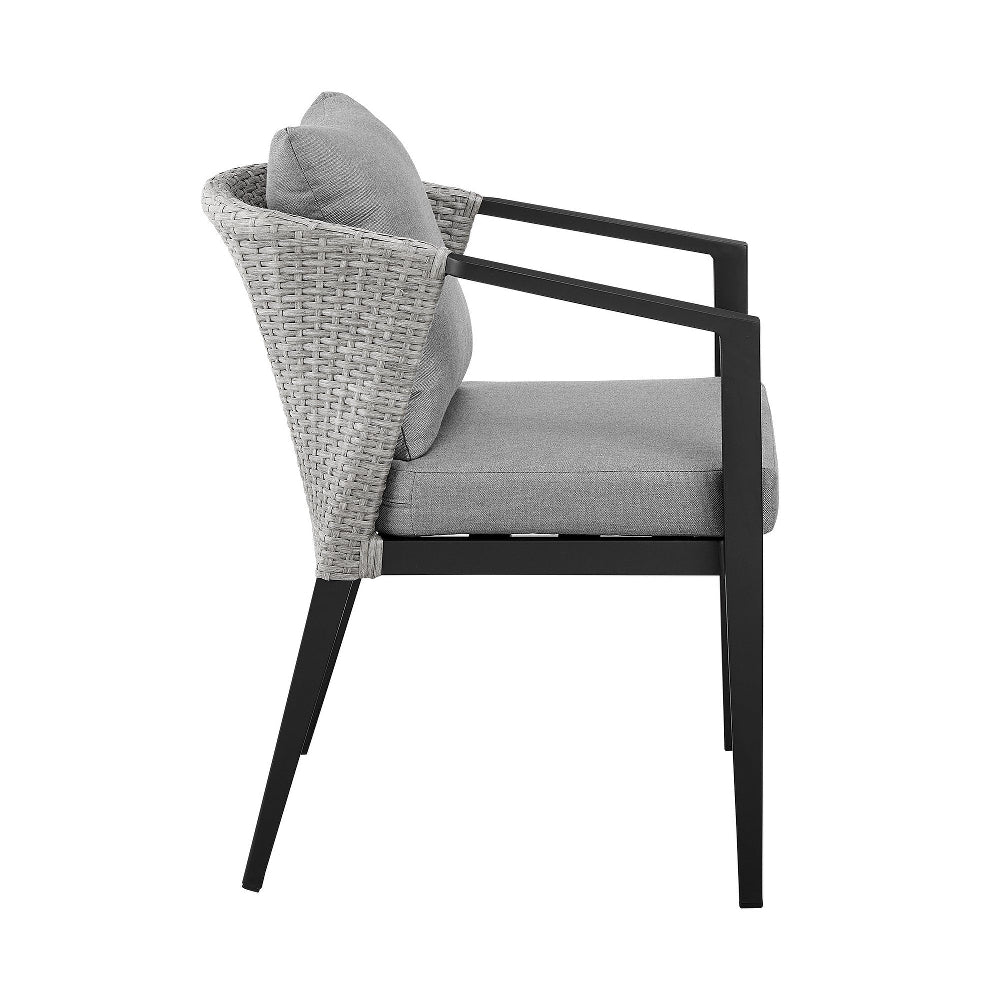 Nyla 22 Inch Patio Dining Chair, Set of 2, Black Aluminum, Wicker, Gray - BM295611