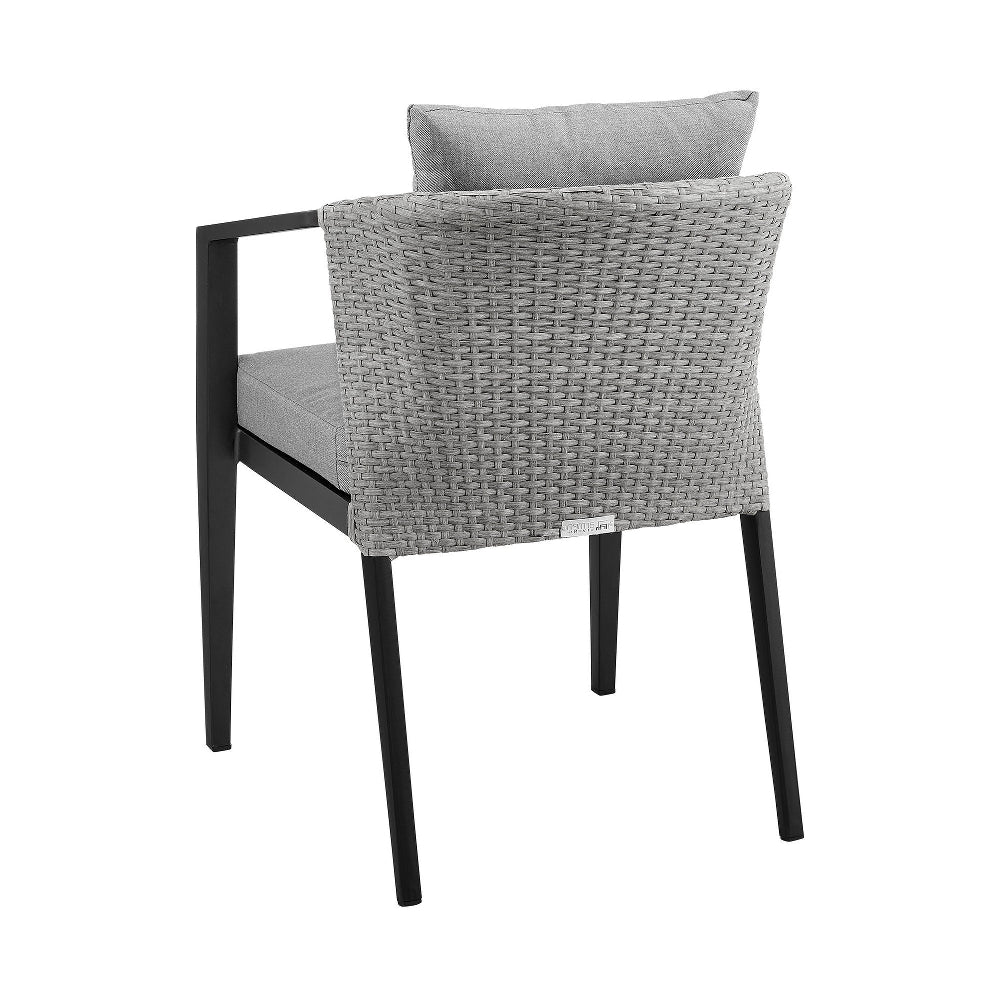 Nyla 22 Inch Patio Dining Chair, Set of 2, Black Aluminum, Wicker, Gray - BM295611