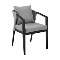 Nyla 22 Inch Patio Dining Chair, Set of 2, Black Aluminum, Wicker, Gray - BM295611