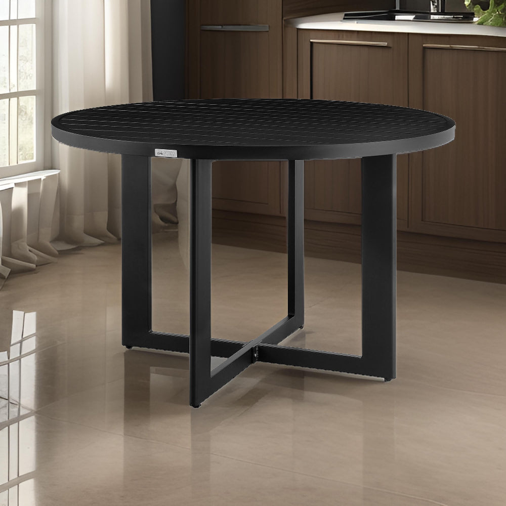 Ollie 48 Inch Patio Dining Table, Aluminum Frame and Round Tabletop, Black - BM295614