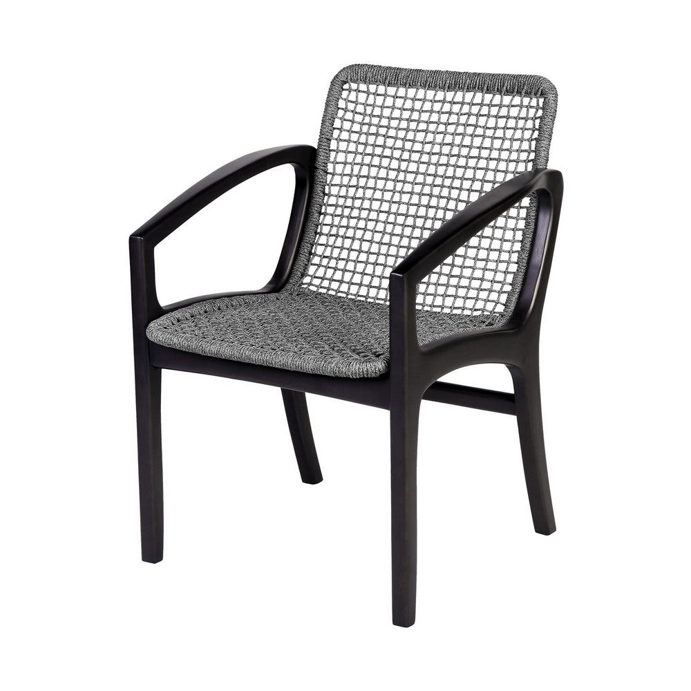 Tye 25 Inch Patio DIning Chair, Dark Eucalyptus Wood, Gray Rope Seating - BM295637