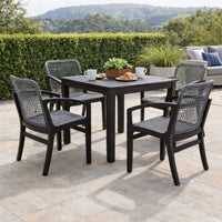 Tye 25 Inch Patio DIning Chair, Dark Eucalyptus Wood, Gray Rope Seating - BM295637