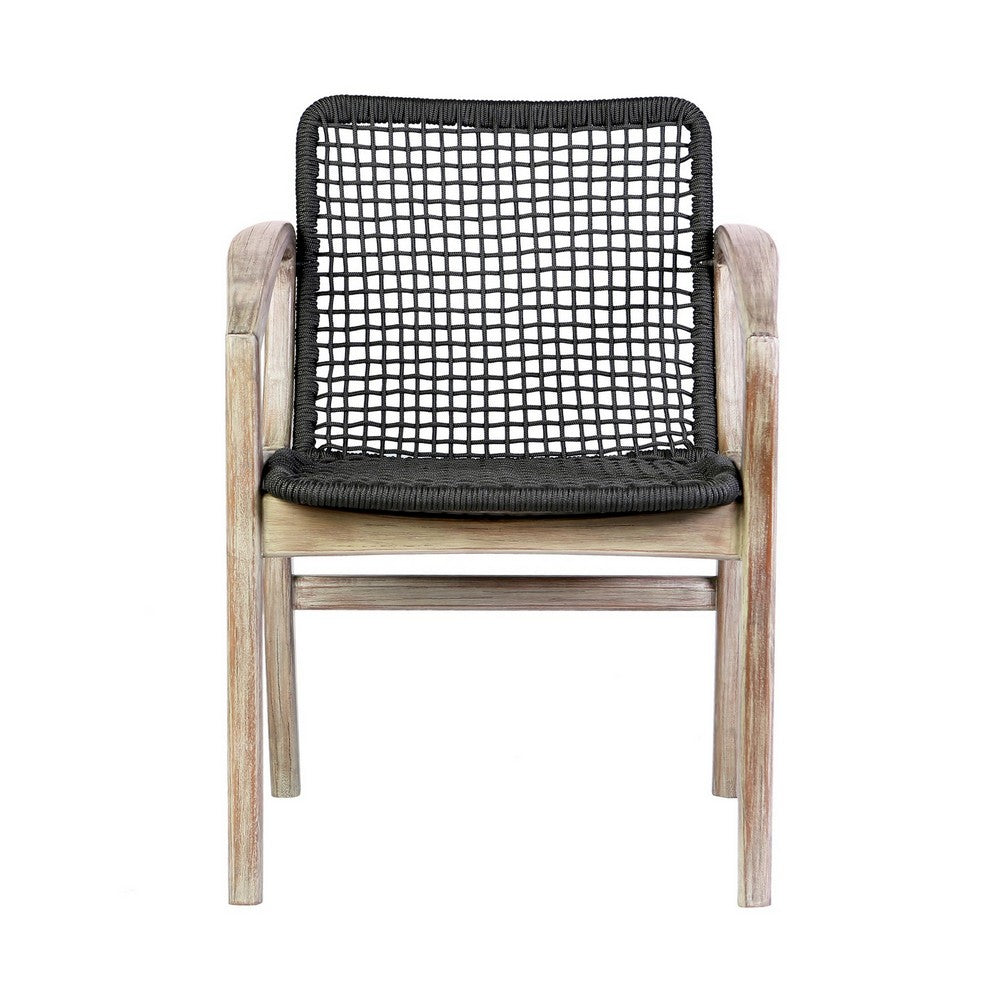 Tye 25 Inch Patio DIning Chair, Light Eucalyptus Wood, Dark Gray Rope Seat - BM295641