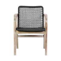 Tye 25 Inch Patio DIning Chair, Light Eucalyptus Wood, Dark Gray Rope Seat - BM295641