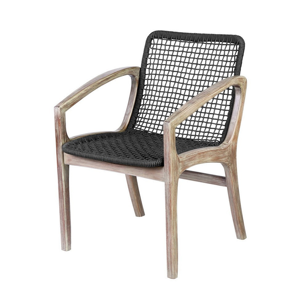 Tye 25 Inch Patio DIning Chair, Light Eucalyptus Wood, Dark Gray Rope Seat - BM295641
