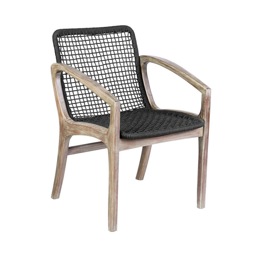 Tye 25 Inch Patio DIning Chair, Light Eucalyptus Wood, Dark Gray Rope Seat - BM295641