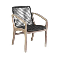 Tye 25 Inch Patio DIning Chair, Light Eucalyptus Wood, Dark Gray Rope Seat - BM295641