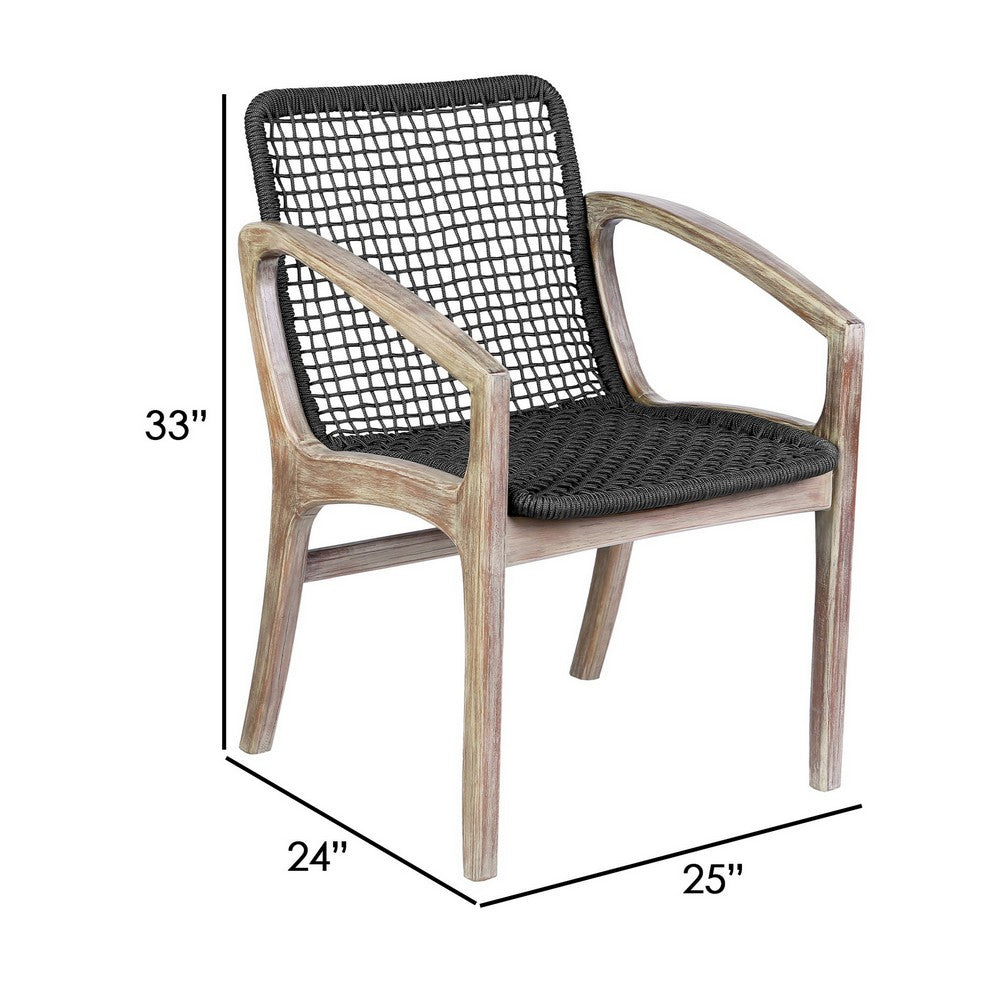 Tye 25 Inch Patio DIning Chair, Light Eucalyptus Wood, Dark Gray Rope Seat - BM295641